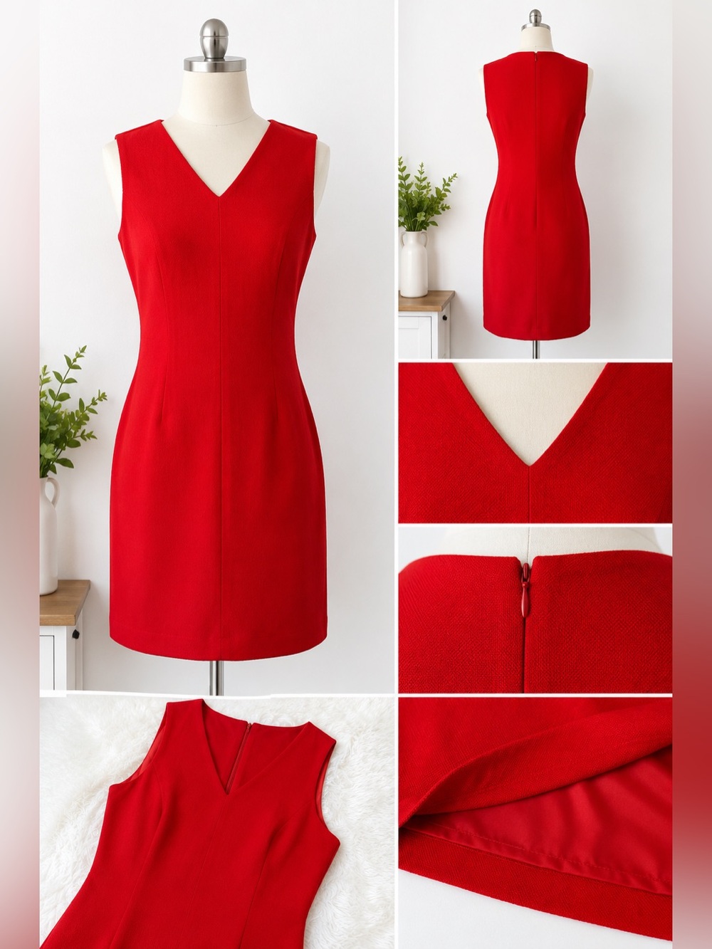 ❤️ Commense Red V-Neck Sheath Dress Sleeveless Lined Size Large